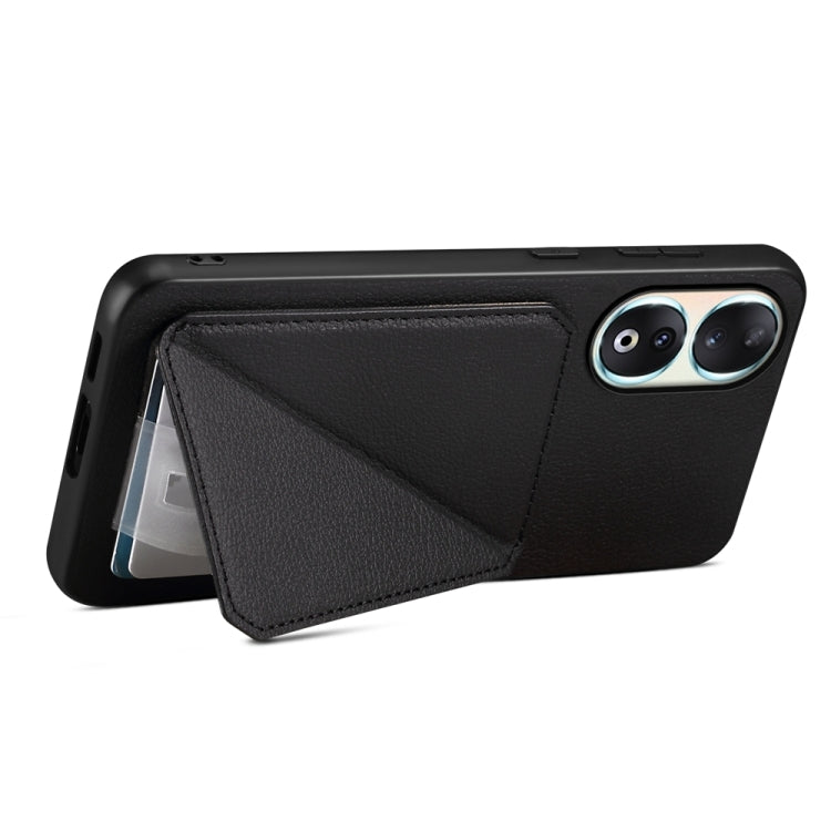 For Honor 90 D04 Calf Texture Dual Card Slot Holder Phone Case(Black)