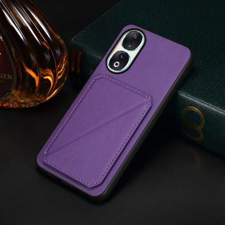 For Honor 90 D04 Calf Texture Dual Card Slot Holder Phone Case(Purple)