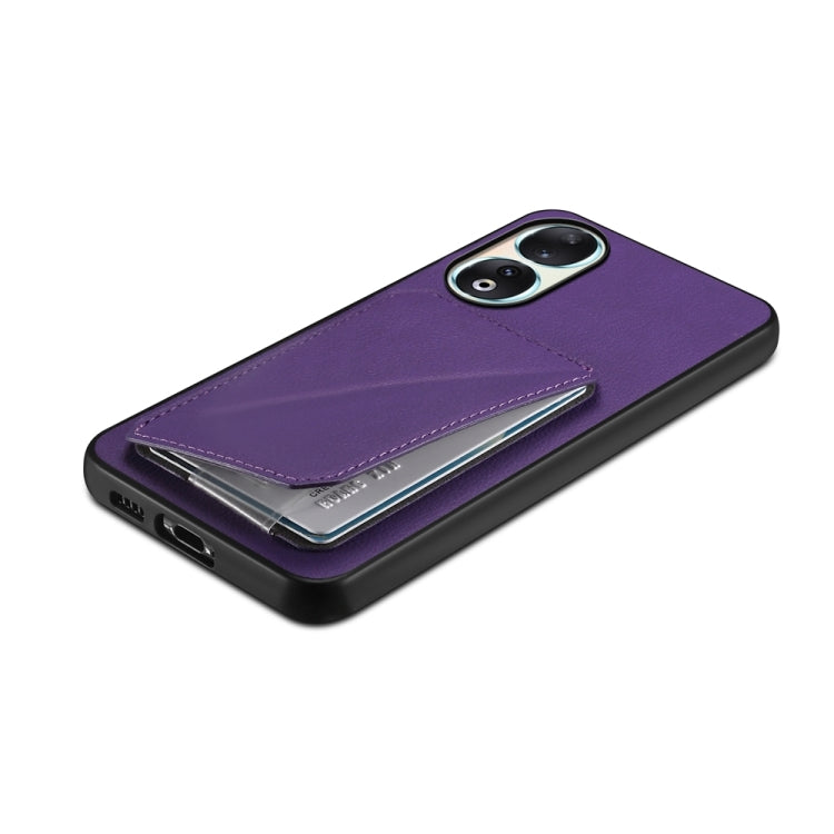 For Honor 90 D04 Calf Texture Dual Card Slot Holder Phone Case(Purple)