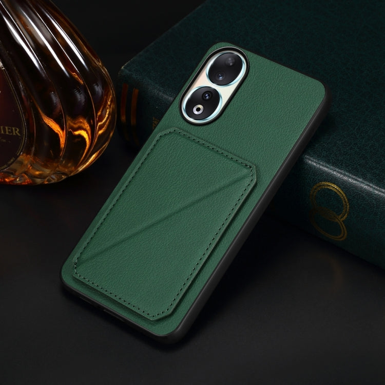 For Honor 90 D04 Calf Texture Dual Card Slot Holder Phone Case(Green)