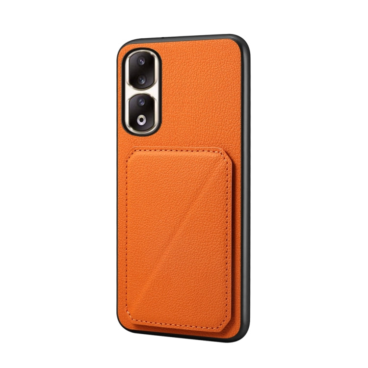 For Honor 90 Pro D04 Calf Texture Dual Card Slot Holder Phone Case(Orange)