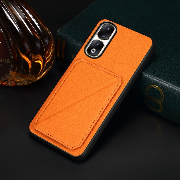 For Honor 90 Pro D04 Calf Texture Dual Card Slot Holder Phone Case(Orange)