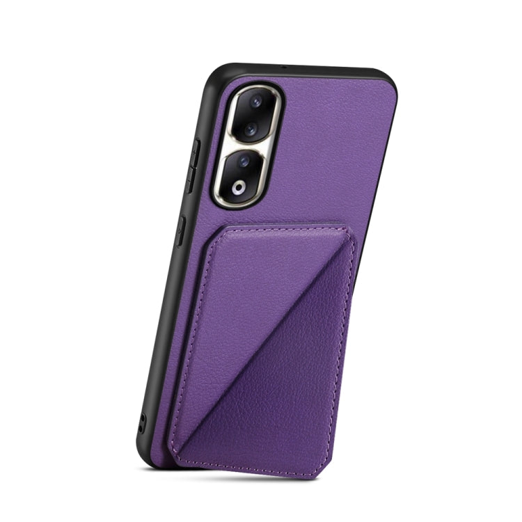 For Honor 90 Pro D04 Calf Texture Dual Card Slot Holder Phone Case(Purple)