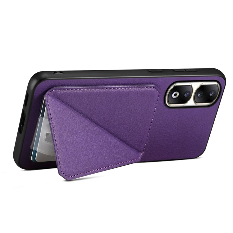 For Honor 90 Pro D04 Calf Texture Dual Card Slot Holder Phone Case(Purple)