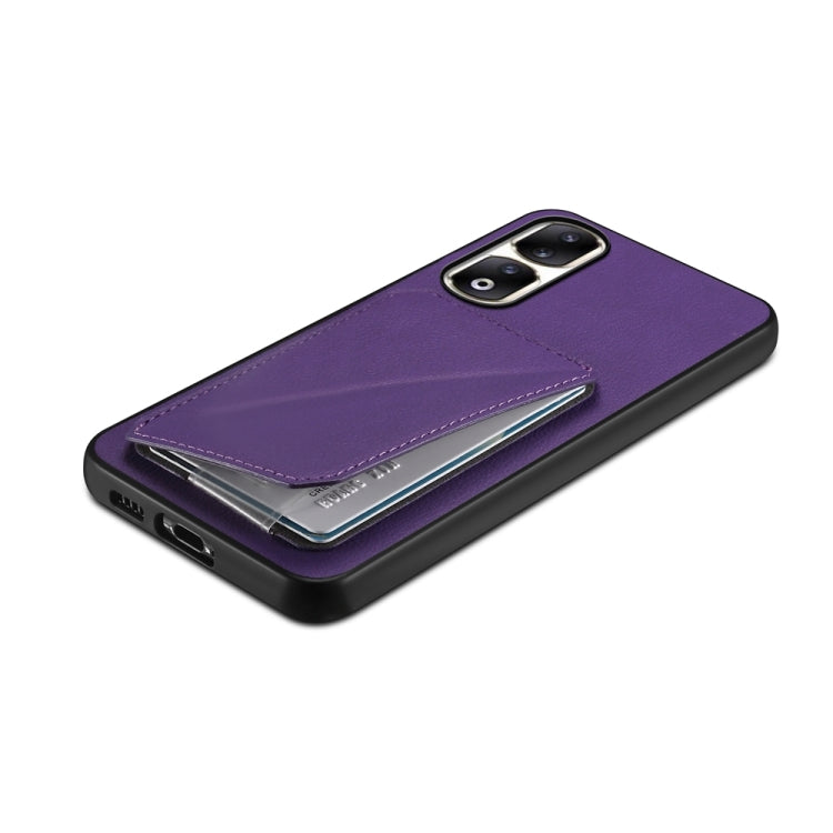For Honor 90 Pro D04 Calf Texture Dual Card Slot Holder Phone Case(Purple)