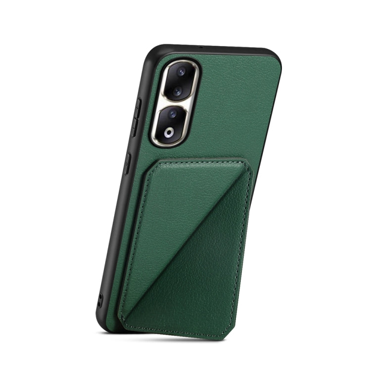 For Honor 90 Pro D04 Calf Texture Dual Card Slot Holder Phone Case(Green)