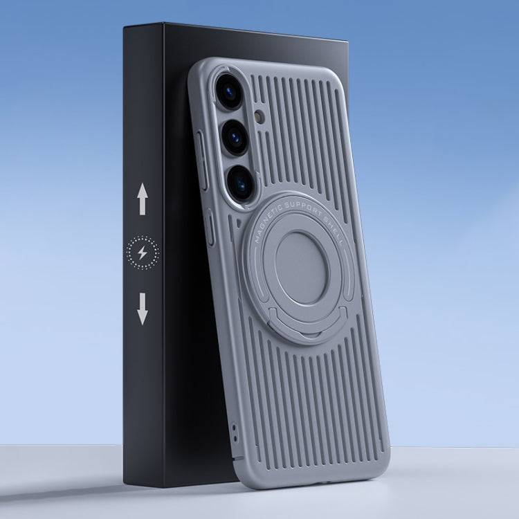 For Samsung Galaxy S24 5G Cooling MagSafe Magnetic Ring Holder PC Phone Case(Grey)