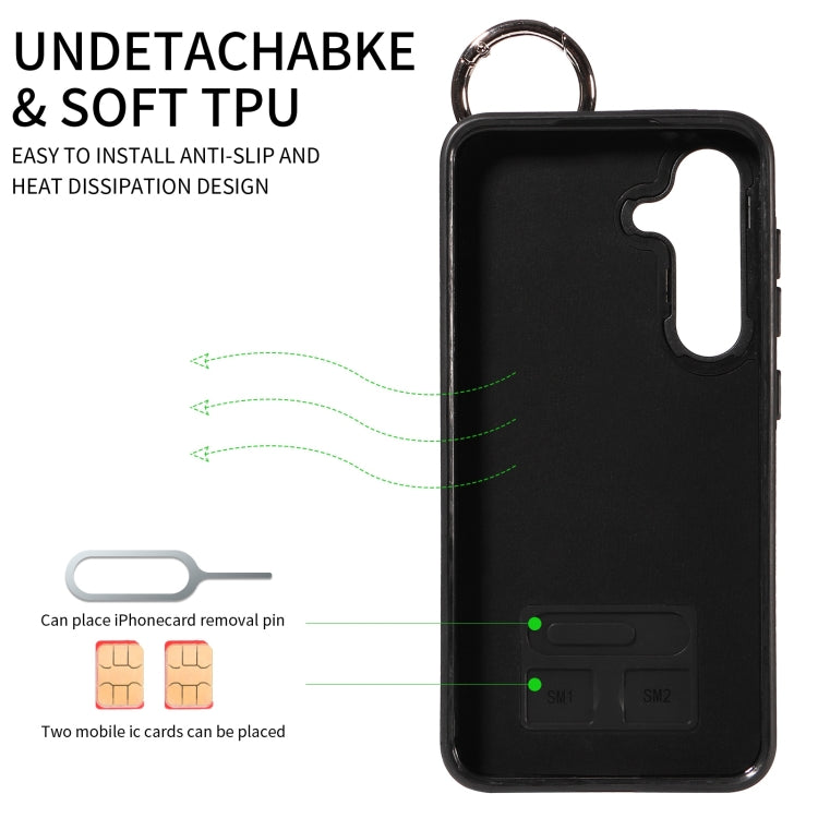 For Samsung Galaxy S24 5G Calf Texture Wrist Card Slot Ring Phone Case(Brown)