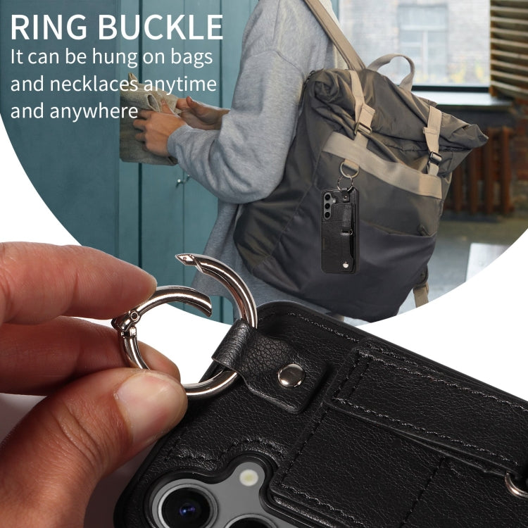 For Samsung Galaxy S24 5G Calf Texture Wrist Card Slot Ring Phone Case(Black)