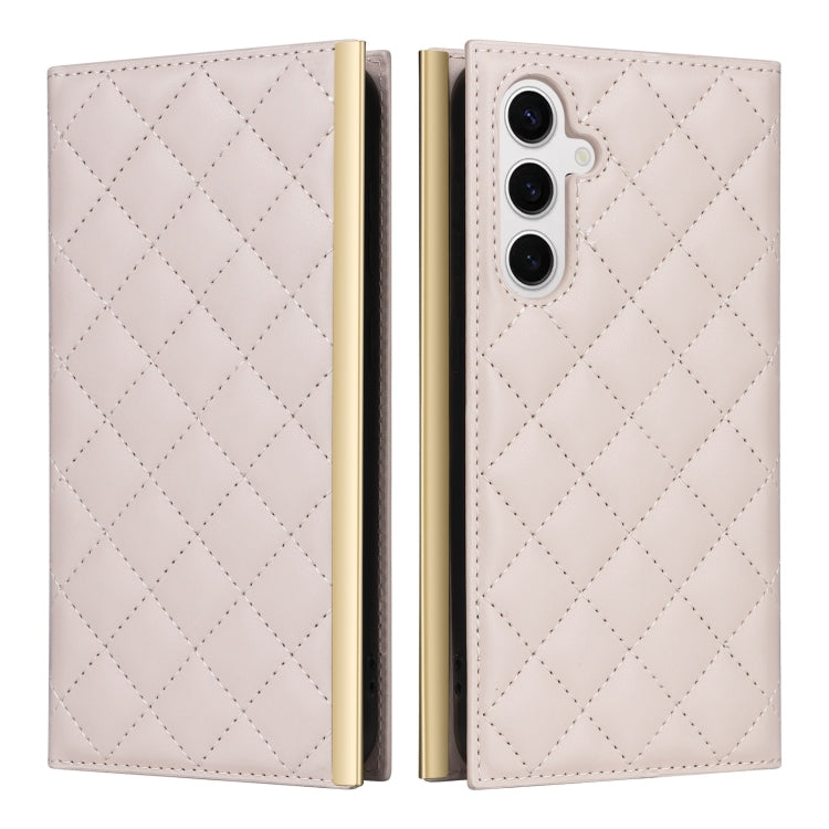 For Samsung Galaxy S24 5G Crossbody Rhombic Sucker Leather Phone Case(White)
