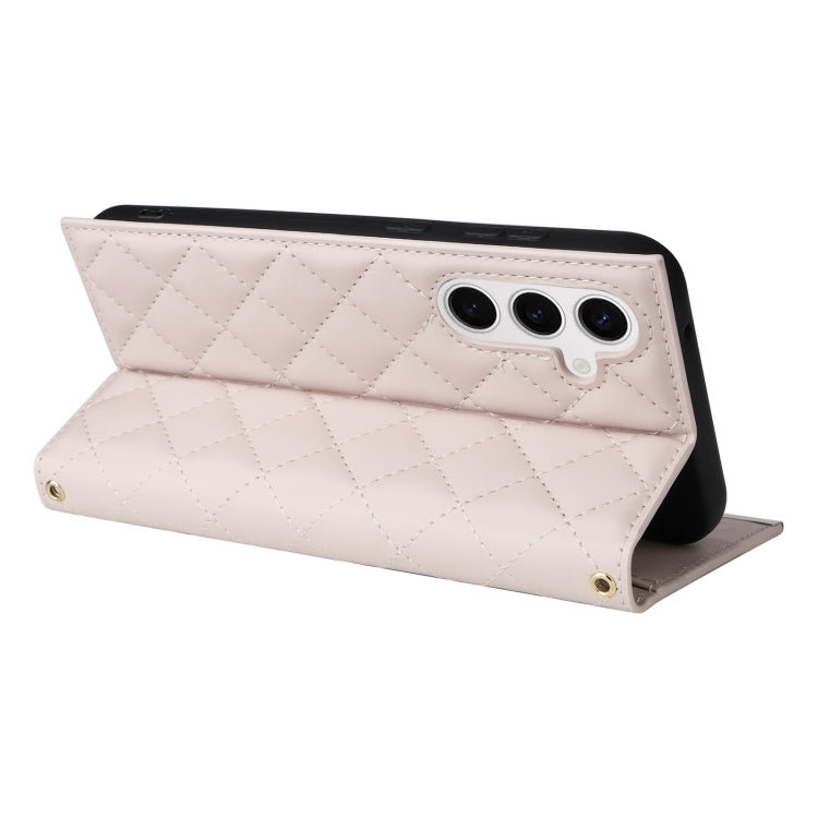 For Samsung Galaxy S24 5G Crossbody Rhombic Sucker Leather Phone Case(White)