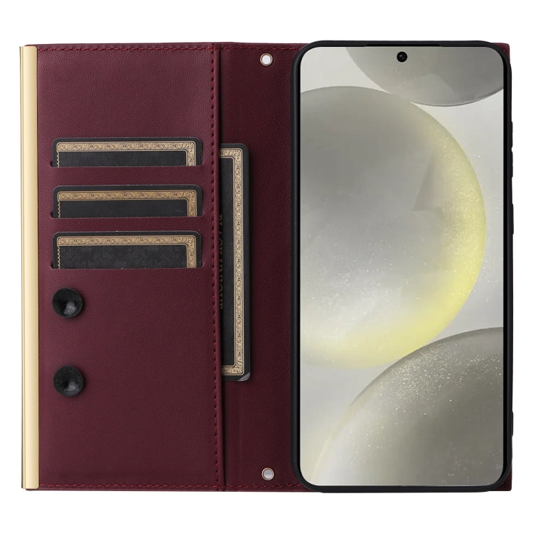 For Samsung Galaxy S24 5G Crossbody Rhombic Sucker Leather Phone Case(Claret)