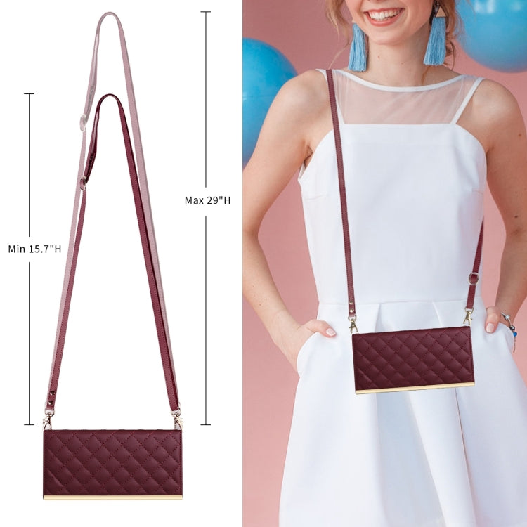 For Samsung Galaxy S24 5G Crossbody Rhombic Sucker Leather Phone Case(Claret)