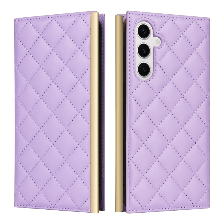 For Samsung Galaxy S24 5G Crossbody Rhombic Sucker Leather Phone Case(Purple)