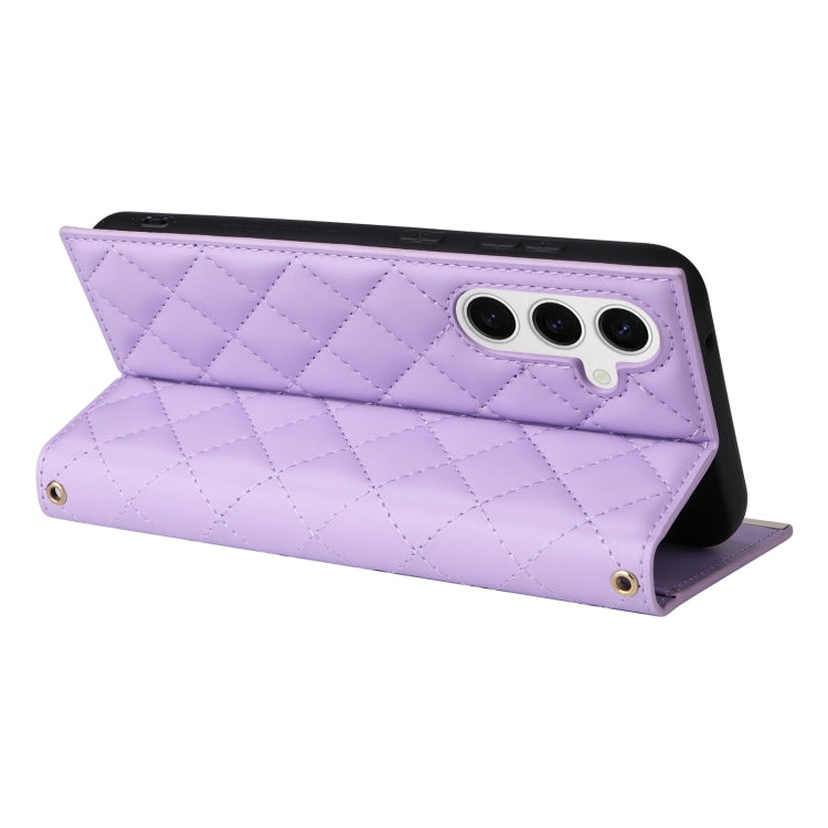 For Samsung Galaxy S24 5G Crossbody Rhombic Sucker Leather Phone Case(Purple)