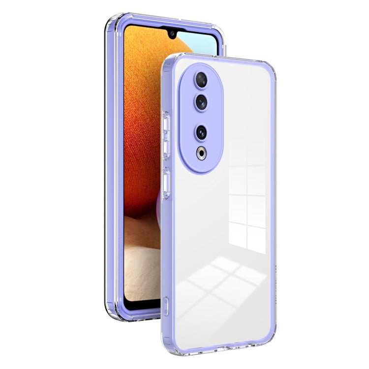For Honor 90 3 in 1 Clear TPU Color PC Frame Phone Case(Purple)