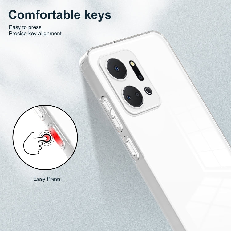 For Honor X7a 3 in 1 Clear TPU Color PC Frame Phone Case(White)