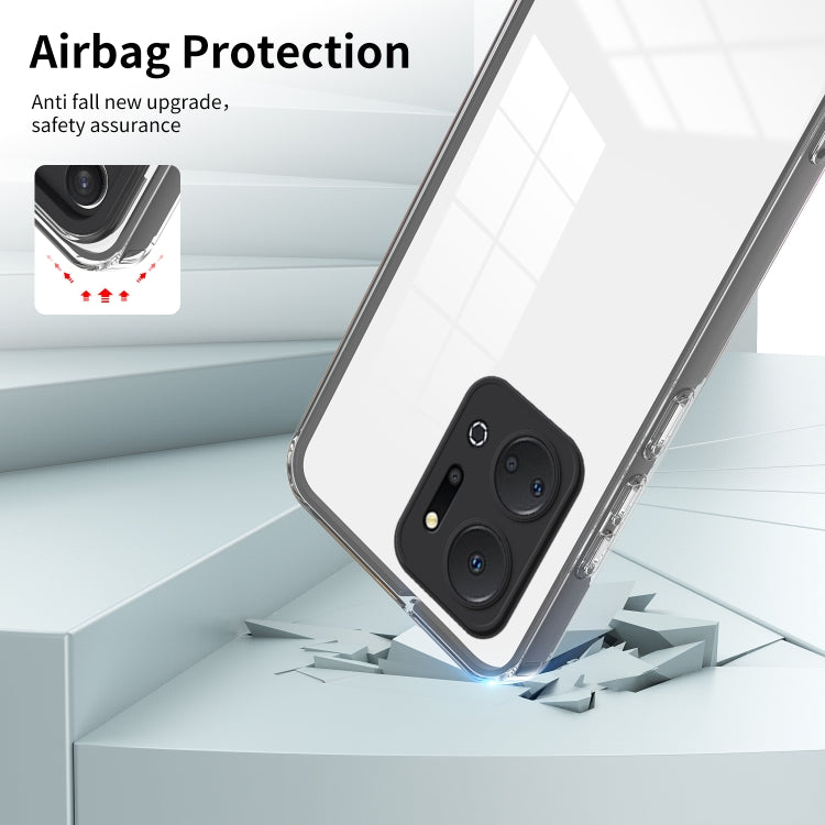 For Honor X7a 3 in 1 Clear TPU Color PC Frame Phone Case(Black)