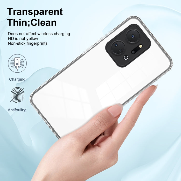 For Honor X7a 3 in 1 Clear TPU Color PC Frame Phone Case(Black)