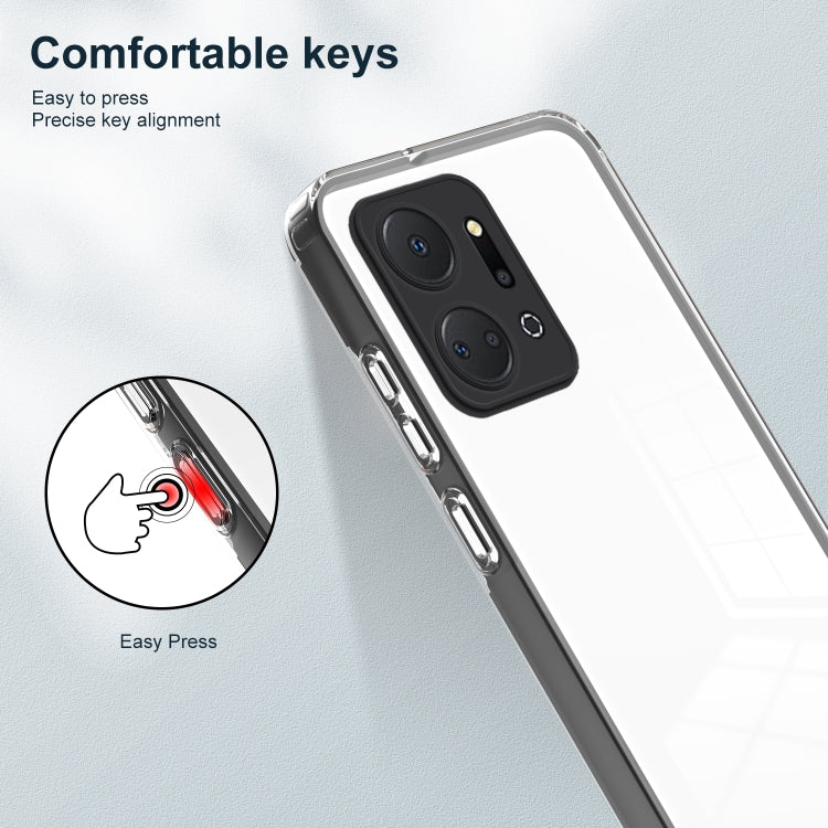 For Honor X7a 3 in 1 Clear TPU Color PC Frame Phone Case(Black)