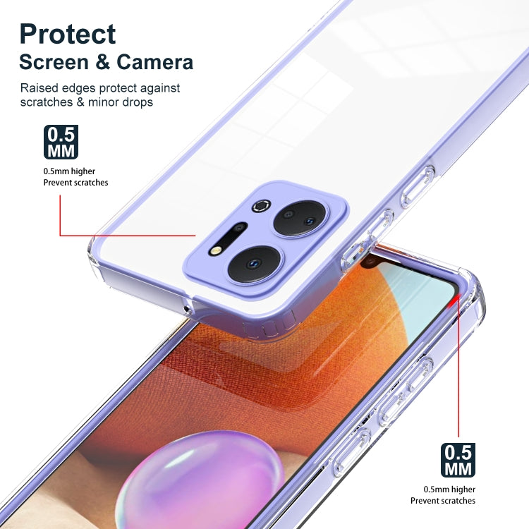 For Honor X7a 3 in 1 Clear TPU Color PC Frame Phone Case(Purple)