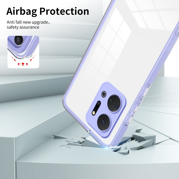 For Honor X7a 3 in 1 Clear TPU Color PC Frame Phone Case(Purple)