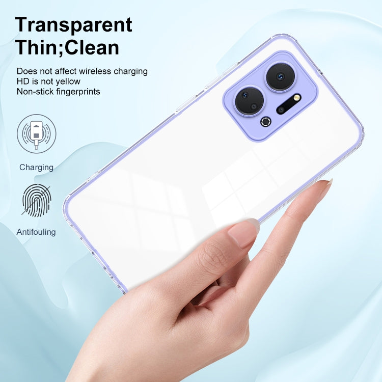 For Honor X7a 3 in 1 Clear TPU Color PC Frame Phone Case(Purple)
