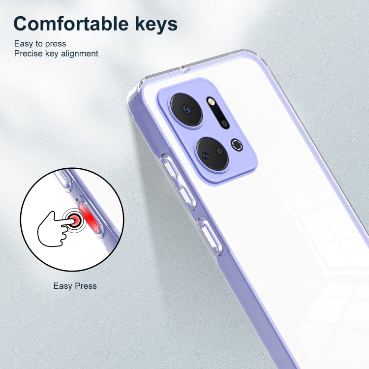 For Honor X7a 3 in 1 Clear TPU Color PC Frame Phone Case(Purple)