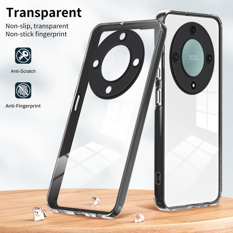 For Honor X9a 3 in 1 Clear TPU Color PC Frame Phone Case(Black)