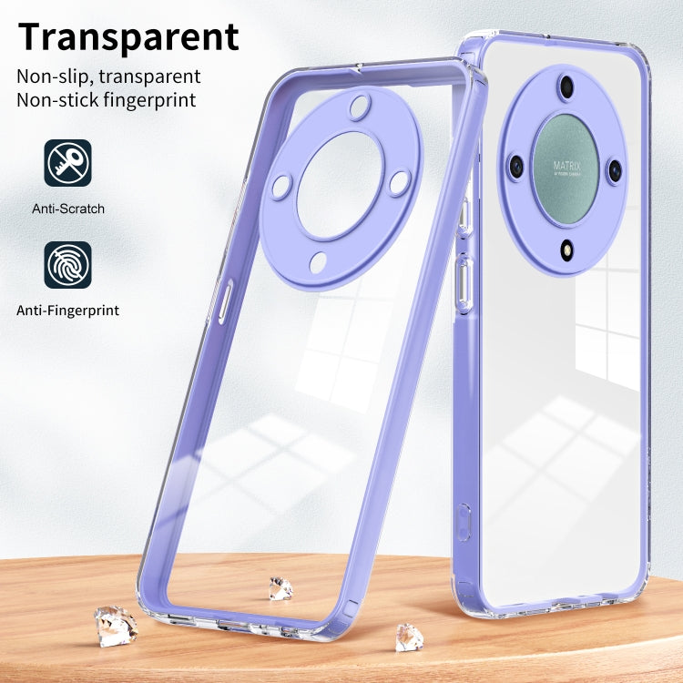 For Honor X9a 3 in 1 Clear TPU Color PC Frame Phone Case(Purple)