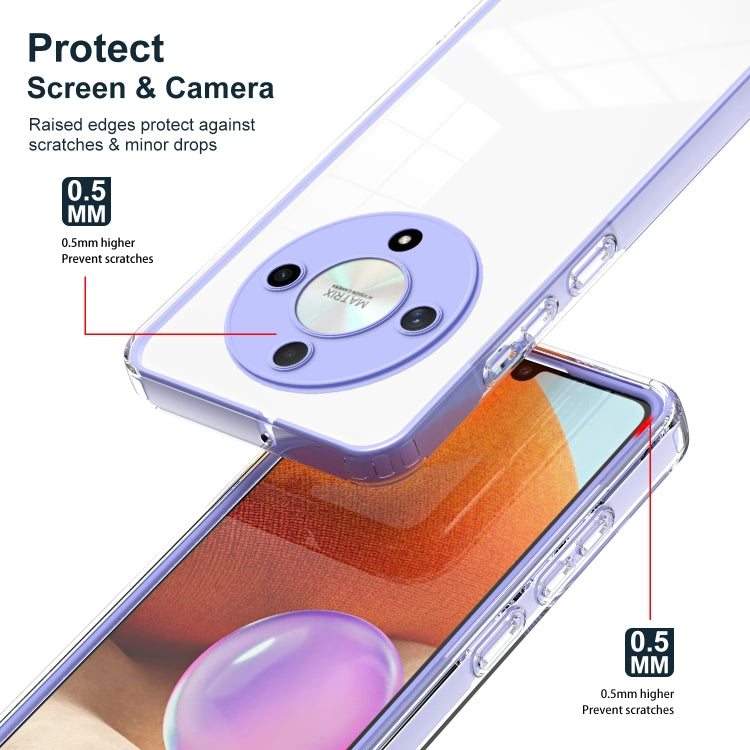 For Honor X9b 3 in 1 Clear TPU Color PC Frame Phone Case(Purple)