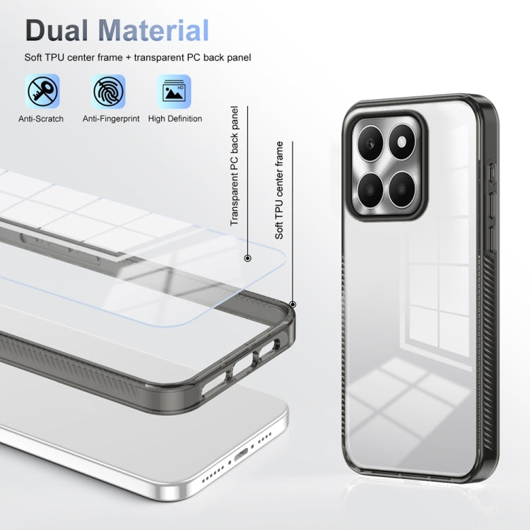 For Honor X6a 2.5mm Anti-slip Clear Acrylic Hybrid TPU Phone Case(Black)