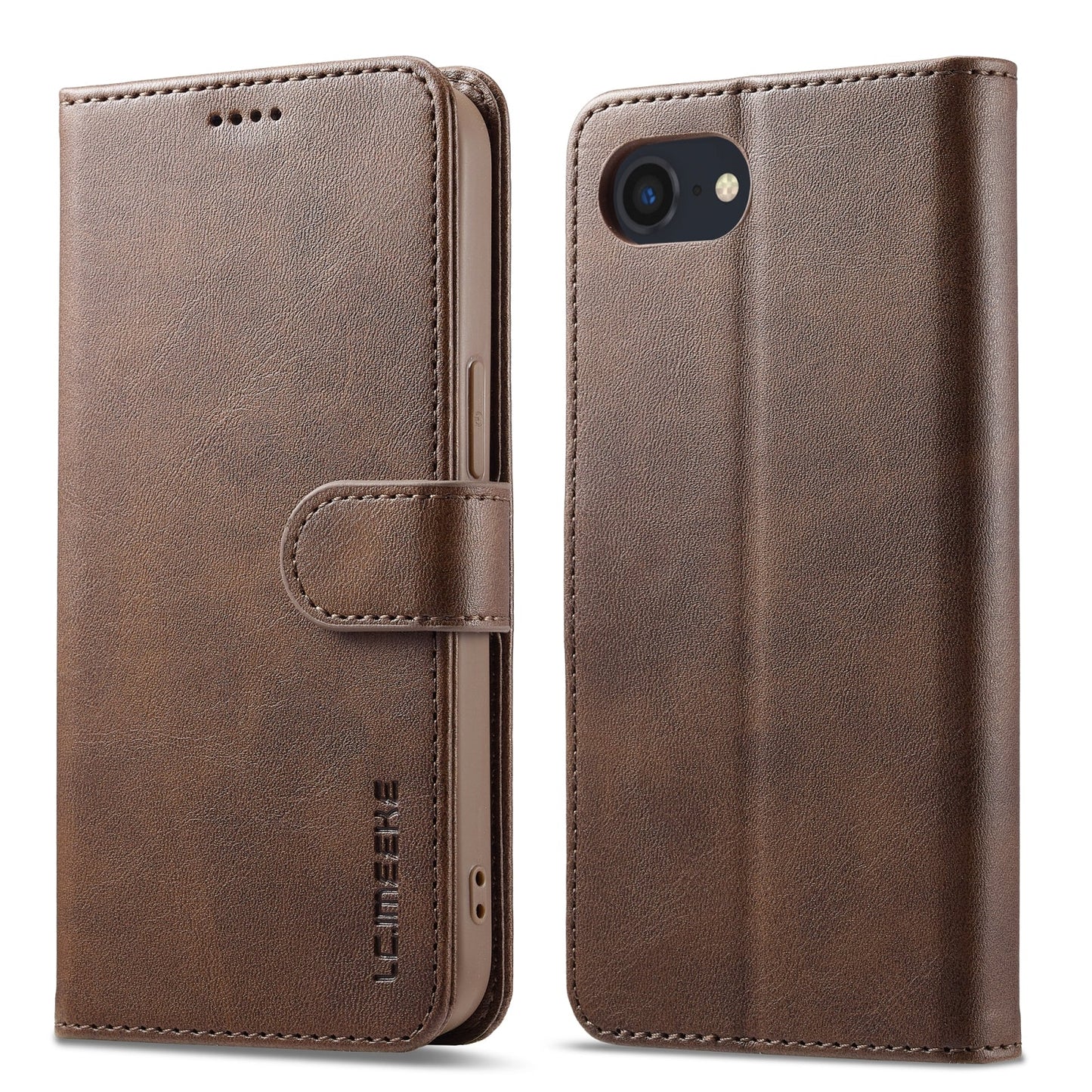 LC.IMEEKE Calf Texture Horizontal Flip Leather Case For iPhone 16e(Brown)