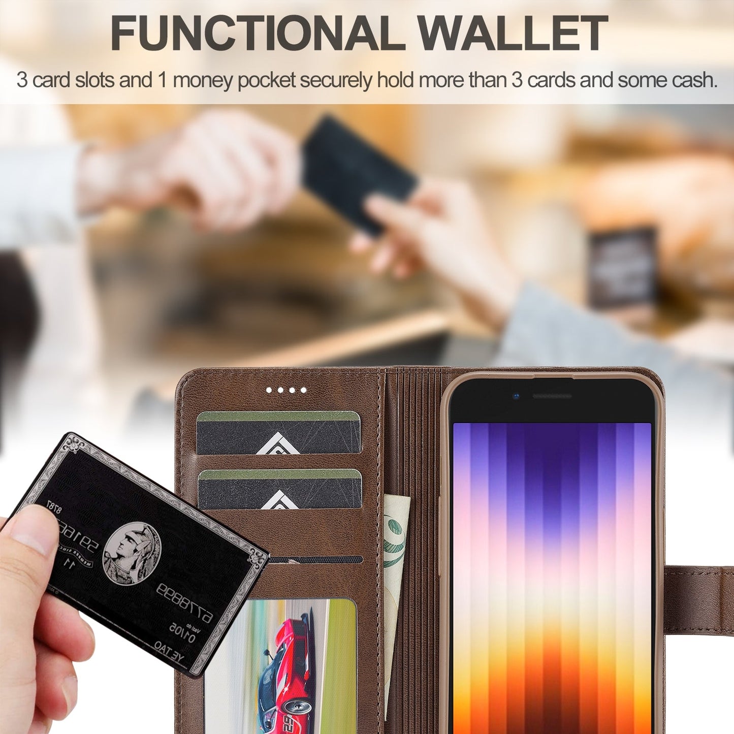 LC.IMEEKE Calf Texture Horizontal Flip Leather Case For iPhone 16e(Brown)