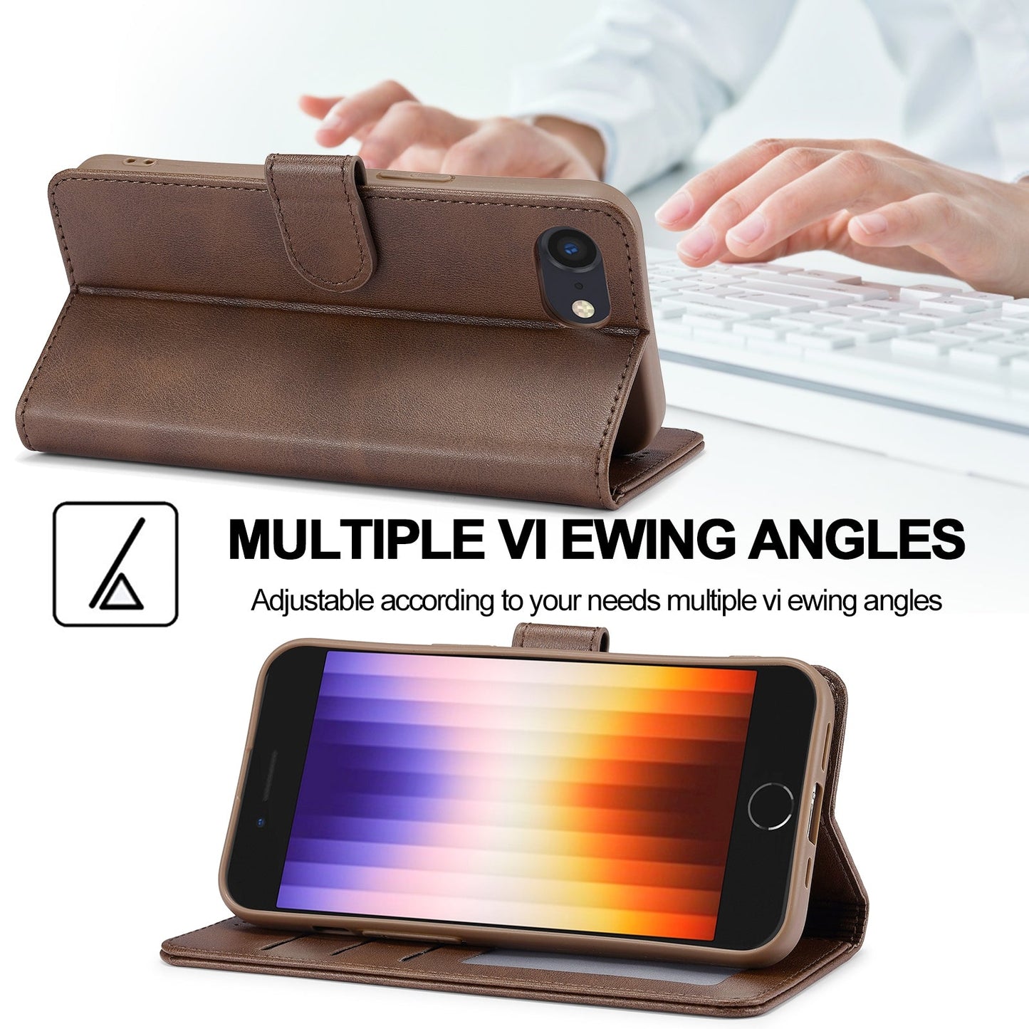 LC.IMEEKE Calf Texture Horizontal Flip Leather Case For iPhone 16e(Brown)