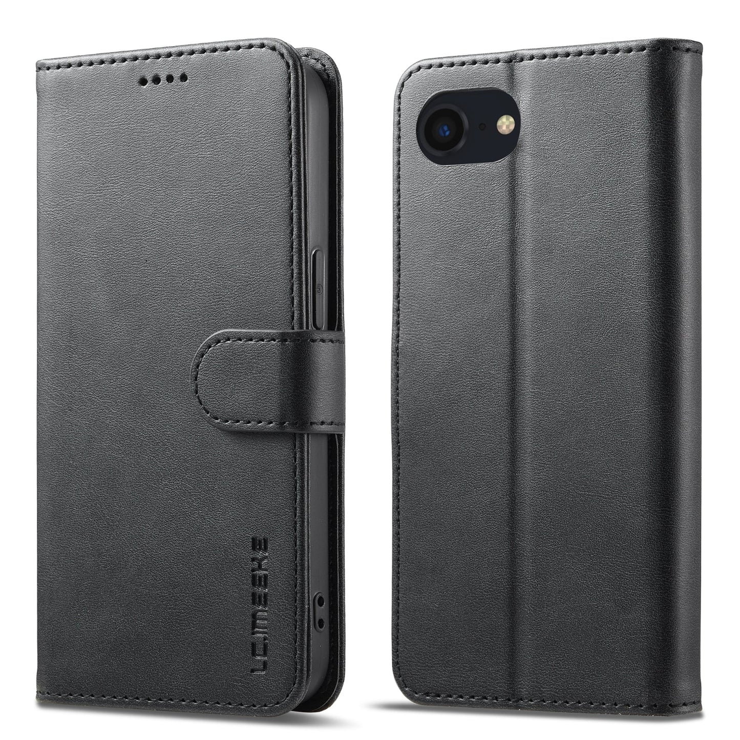 LC.IMEEKE Calf Texture Horizontal Flip Leather Case For iPhone 16e(Black)