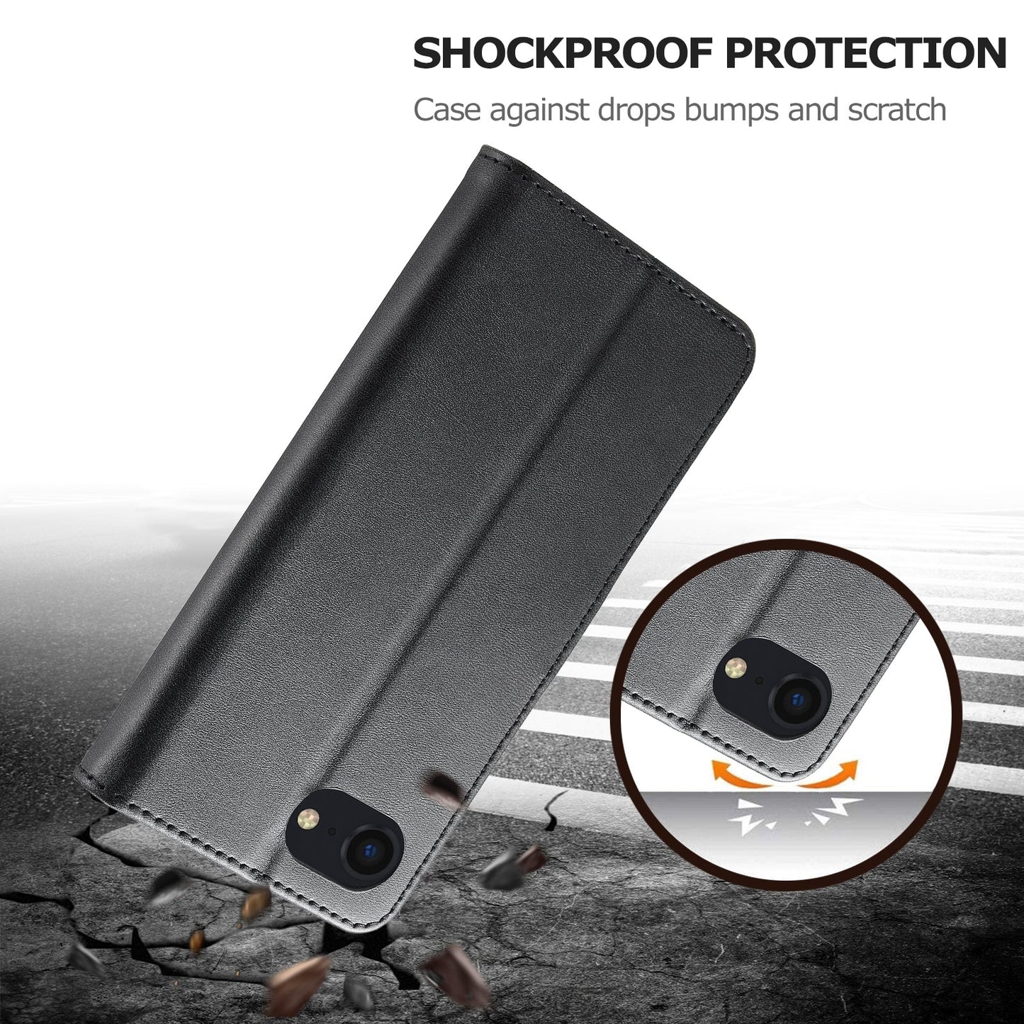 LC.IMEEKE Calf Texture Horizontal Flip Leather Case For iPhone 16e(Black)