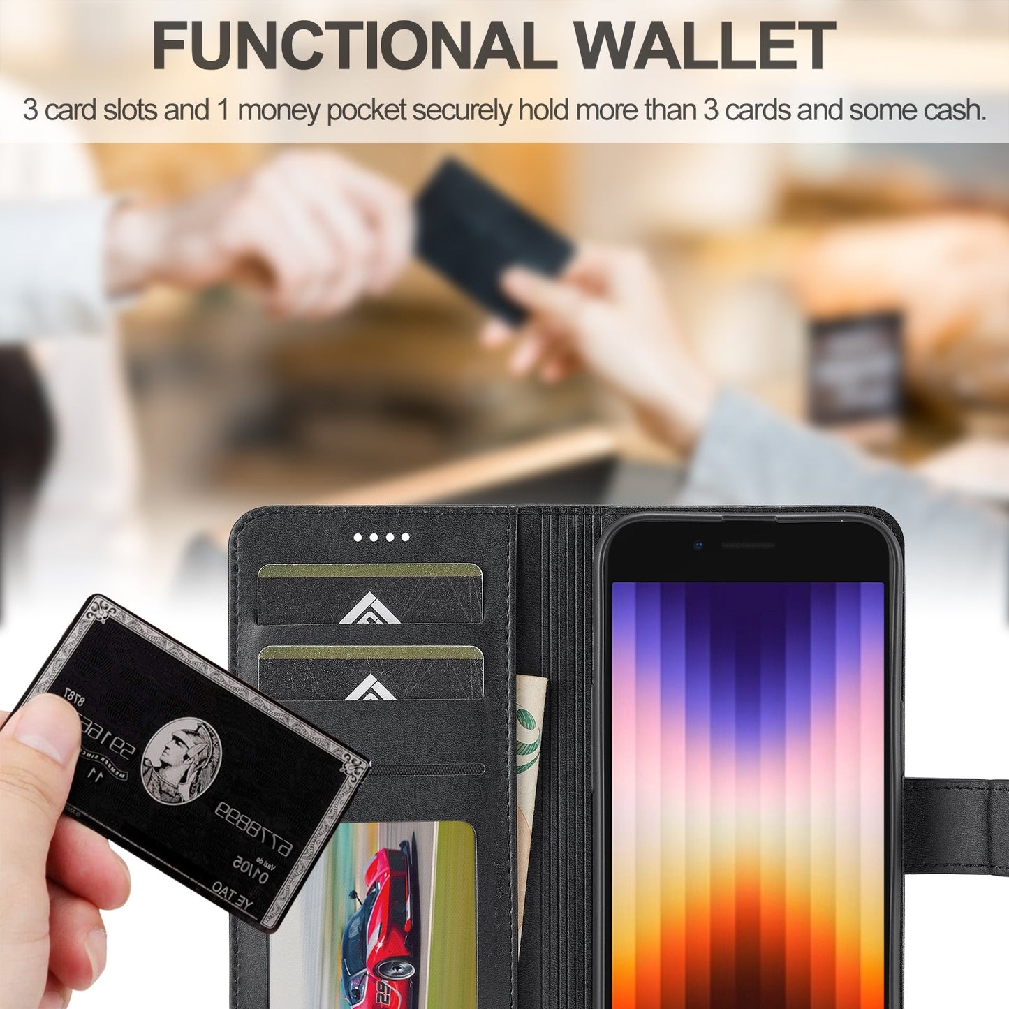 LC.IMEEKE Calf Texture Horizontal Flip Leather Case For iPhone 16e(Black)