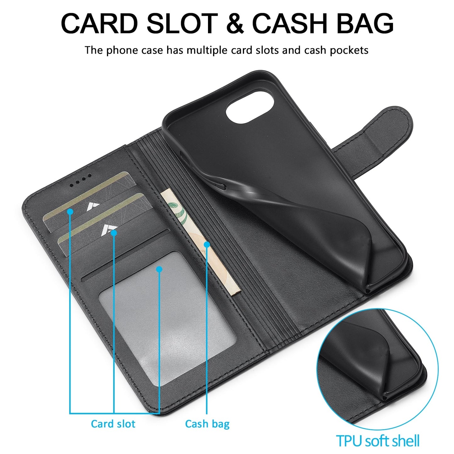 LC.IMEEKE Calf Texture Horizontal Flip Leather Case For iPhone 16e(Black)