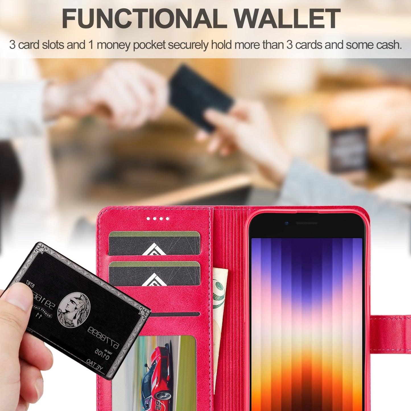 LC.IMEEKE Calf Texture Horizontal Flip Leather Case For iPhone 16e(Red)