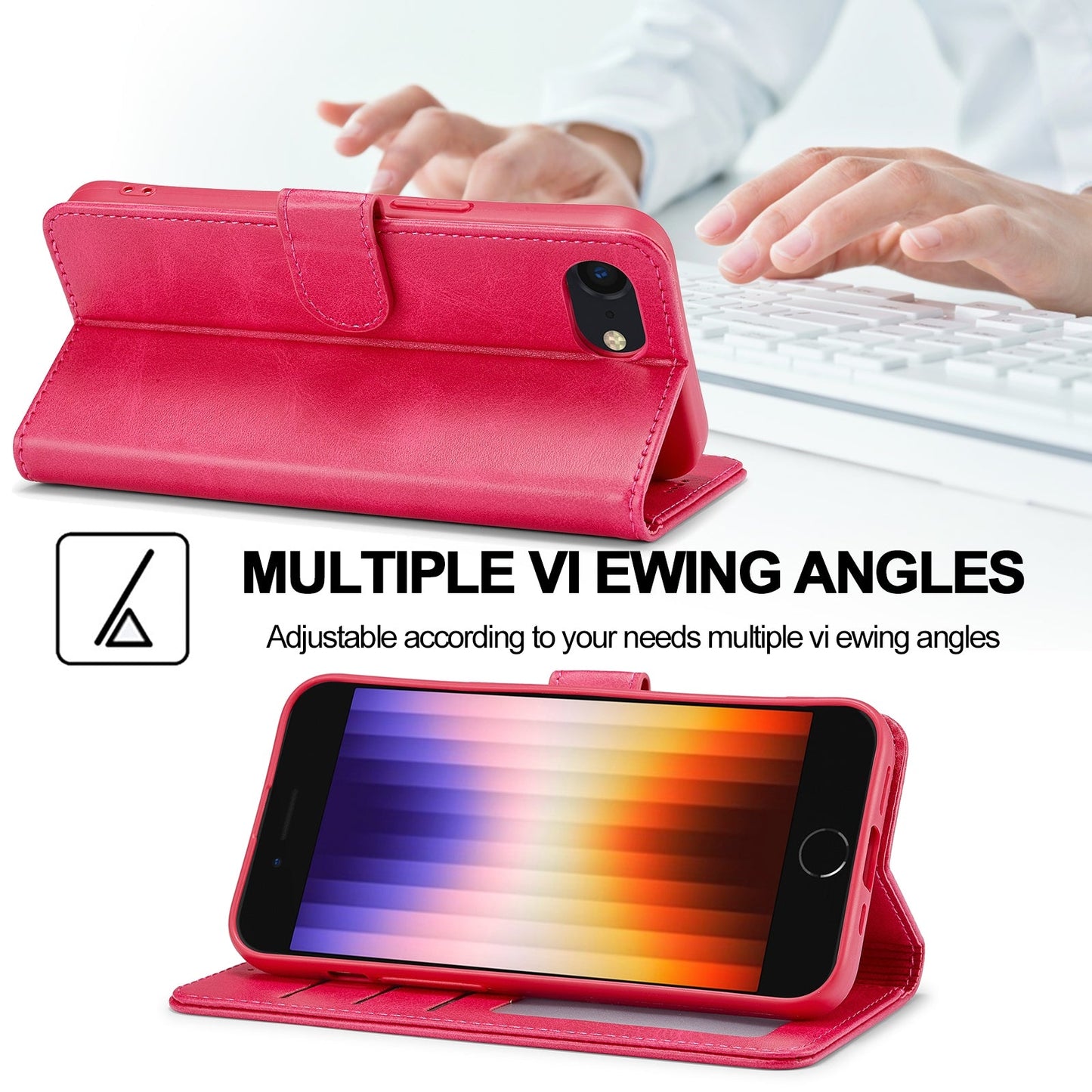 LC.IMEEKE Calf Texture Horizontal Flip Leather Case For iPhone 16e(Red)