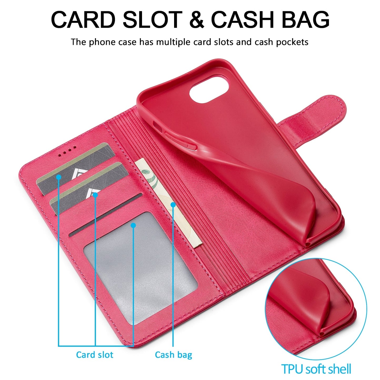 LC.IMEEKE Calf Texture Horizontal Flip Leather Case For iPhone 16e(Red)