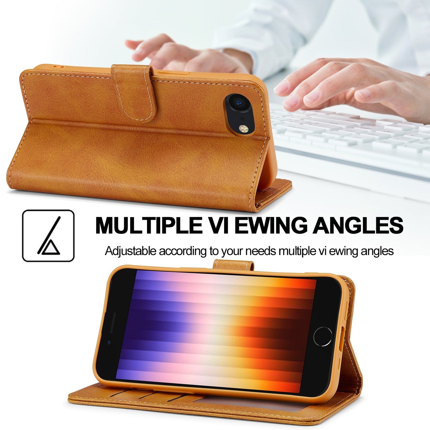 LC.IMEEKE Calf Texture Horizontal Flip Leather Case For iPhone 16e(Yellow)