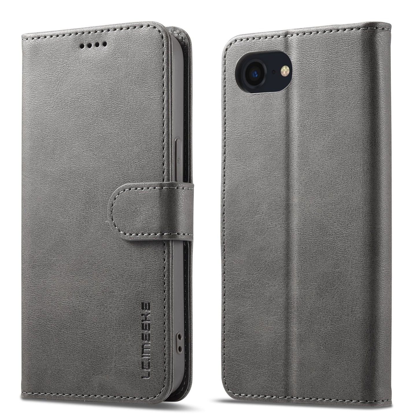 LC.IMEEKE Calf Texture Horizontal Flip Leather Case For iPhone 16e(Grey)