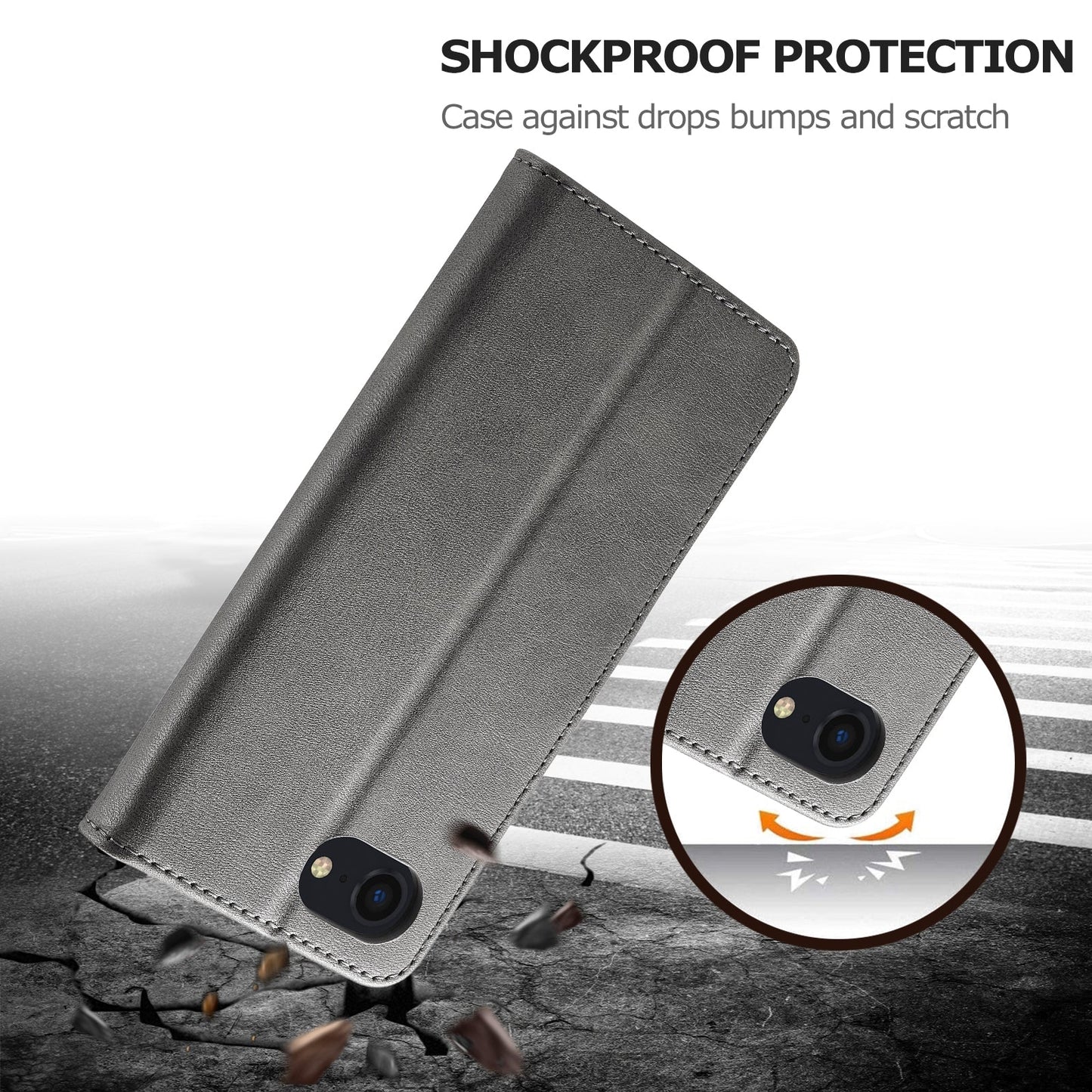 LC.IMEEKE Calf Texture Horizontal Flip Leather Case For iPhone 16e(Grey)