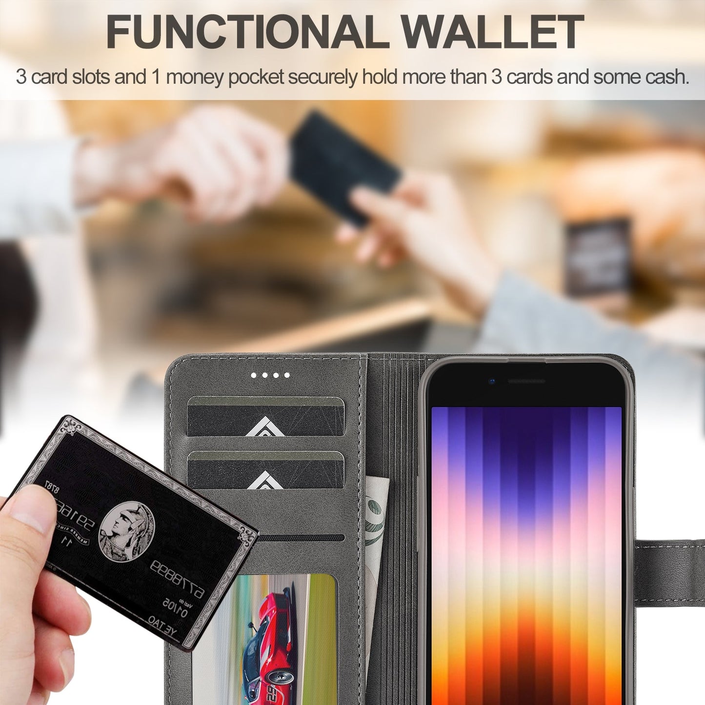 LC.IMEEKE Calf Texture Horizontal Flip Leather Case For iPhone 16e(Grey)