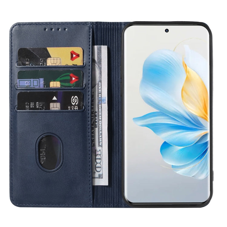 For Honor 100 Magnetic Closure Leather Phone Case(Blue)