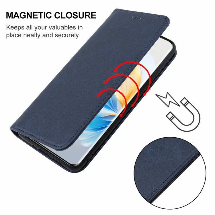 For Honor 100 Magnetic Closure Leather Phone Case(Blue)