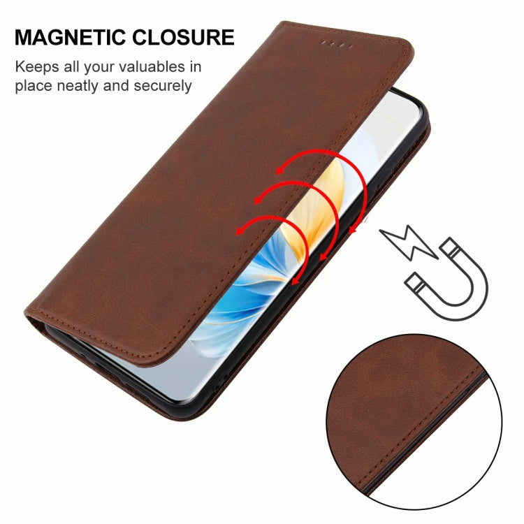 For Honor 100 Magnetic Closure Leather Phone Case(Brown)