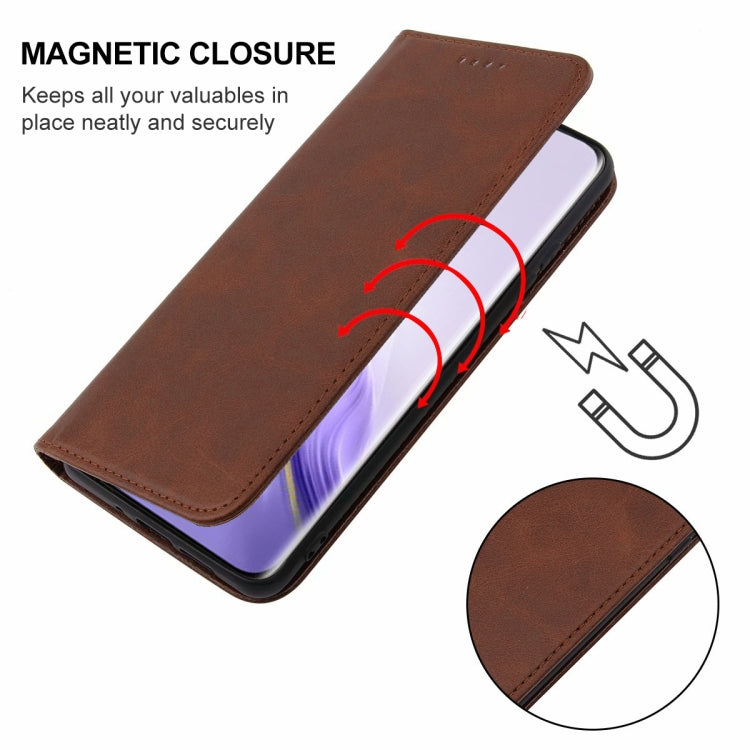 For Honor Magic6 Magnetic Closure Leather Phone Case(Brown)